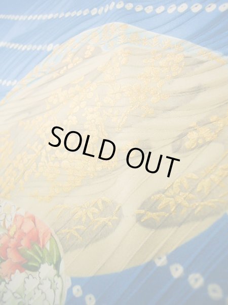 Photo20: Mint J0715O Used Japanese Shiny  Pale Blue KOMON dyed / Silk. Peony, Chiso/Takashimaya/Hand drawn Yuzen (Grade A) (20)