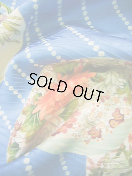 Photo21: Mint J0715O Used Japanese Shiny  Pale Blue KOMON dyed / Silk. Peony, Chiso/Takashimaya/Hand drawn Yuzen (Grade A) (21)