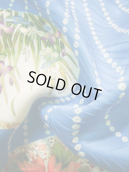 Photo22: Mint J0715O Used Japanese Shiny  Pale Blue KOMON dyed / Silk. Peony, Chiso/Takashimaya/Hand drawn Yuzen (Grade A) (22)