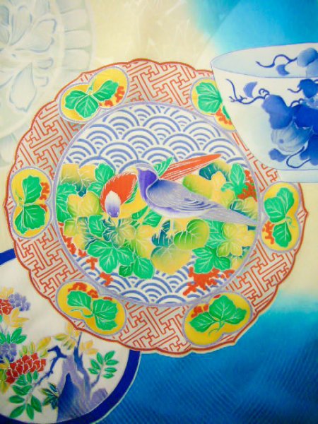 Photo10: J0715R Used Japanese Light  Pale Blue FURISODE long-sleeved / Silk. Flower  (Grade B) (10)