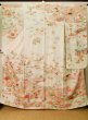 Photo2: J0715S Used Japanese Light  Off White FURISODE long-sleeved / Silk. Flower  (Grade B) (2)