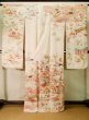 Photo3: J0715S Used Japanese Light  Off White FURISODE long-sleeved / Silk. Flower  (Grade B) (3)