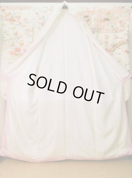 Photo5: J0715S Used Japanese Light  Off White FURISODE long-sleeved / Silk. Flower  (Grade B) (5)