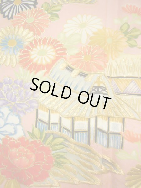 Photo7: J0715S Used Japanese Light  Off White FURISODE long-sleeved / Silk. Flower  (Grade B) (7)