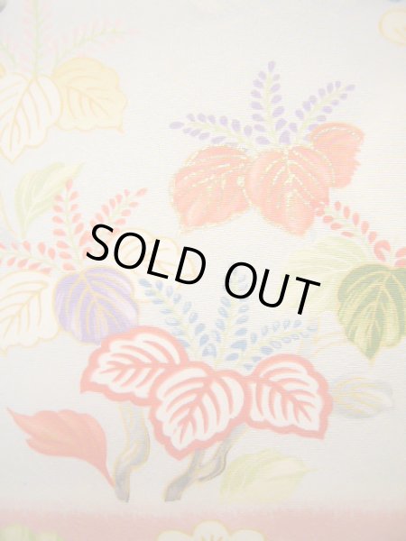 Photo8: J0715S Used Japanese Light  Off White FURISODE long-sleeved / Silk. Flower  (Grade B) (8)