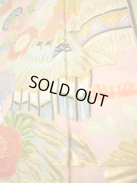 Photo10: J0715S Used Japanese Light  Off White FURISODE long-sleeved / Silk. Flower  (Grade B) (10)