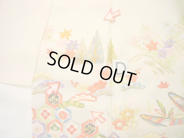 Photo20: J0715S Used Japanese Light  Off White FURISODE long-sleeved / Silk. Flower  (Grade B) (20)