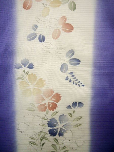 Photo5: J0715Z Used Japanese Pale  Cream KOMON dyed / Silk. Flower, Hand drawn (Grade D) (5)