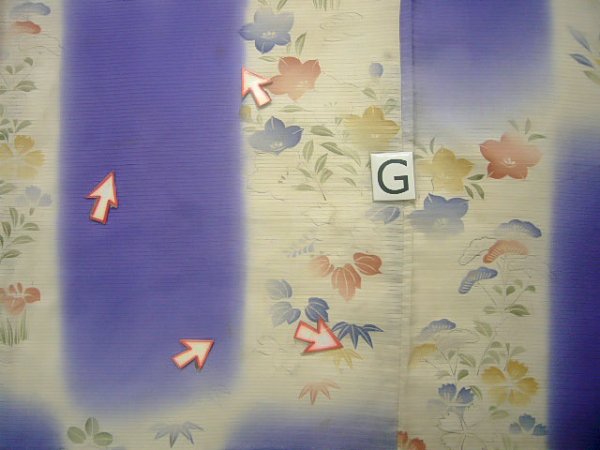 Photo19: J0715Z Used Japanese Pale  Cream KOMON dyed / Silk. Flower, Hand drawn (Grade D) (19)