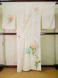 Photo2: J0722W Used Japanese Pale  Off White HOUMONGI formal / Silk. Flower  (Grade C) (2)