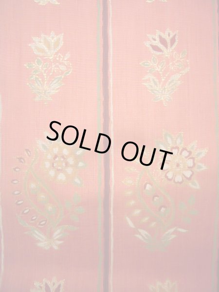 Photo3: Mint J0918J Vintage Japanese Kimono Pale  Coral FUKURO OBI sash Flower Silk.  (Grade A) (3)