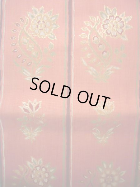Photo4: Mint J0918J Vintage Japanese Kimono Pale  Coral FUKURO OBI sash Flower Silk.  (Grade A) (4)