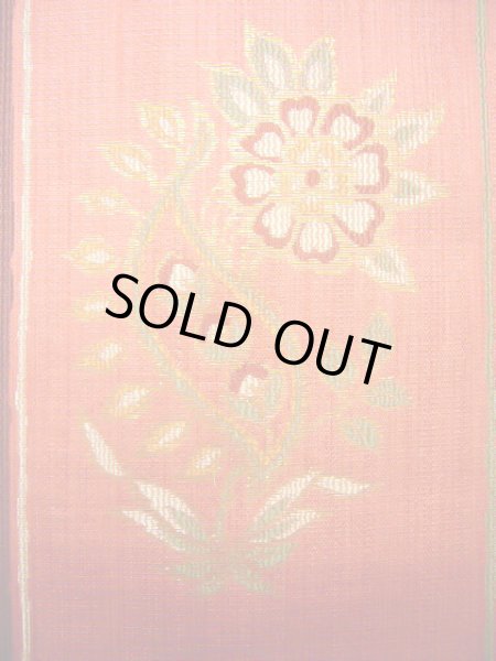 Photo5: Mint J0918J Vintage Japanese Kimono Pale  Coral FUKURO OBI sash Flower Silk.  (Grade A) (5)