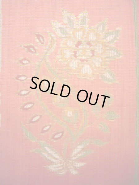 Photo6: Mint J0918J Vintage Japanese Kimono Pale  Coral FUKURO OBI sash Flower Silk.  (Grade A) (6)