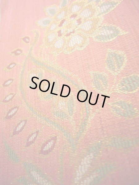 Photo10: Mint J0918J Vintage Japanese Kimono Pale  Coral FUKURO OBI sash Flower Silk.  (Grade A) (10)