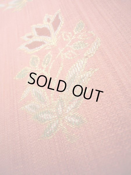 Photo11: Mint J0918J Vintage Japanese Kimono Pale  Coral FUKURO OBI sash Flower Silk.  (Grade A) (11)