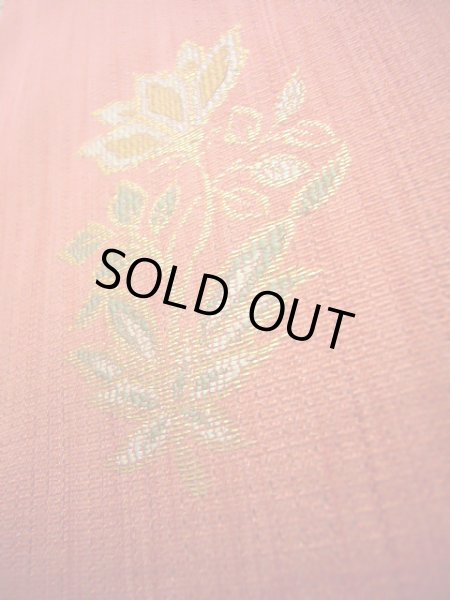 Photo12: Mint J0918J Vintage Japanese Kimono Pale  Coral FUKURO OBI sash Flower Silk.  (Grade A) (12)