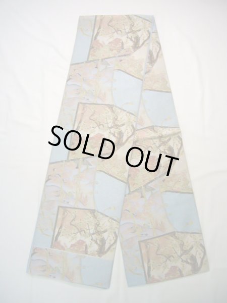 Photo1: Mint J0918M Vintage Japanese Kimono Smoky  Pale Blue FUKURO OBI sash UME plum bloom Silk.  (Grade A) (1)