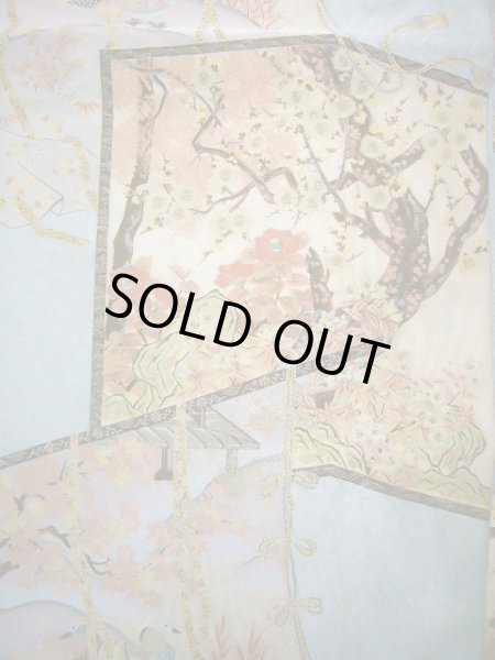 Photo4: Mint J0918M Vintage Japanese Kimono Smoky  Pale Blue FUKURO OBI sash UME plum bloom Silk.  (Grade A) (4)