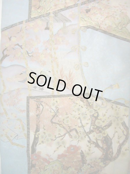 Photo5: Mint J0918M Vintage Japanese Kimono Smoky  Pale Blue FUKURO OBI sash UME plum bloom Silk.  (Grade A) (5)