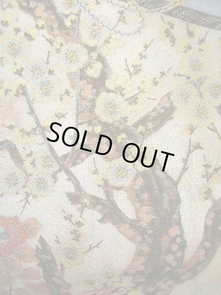 Photo6: Mint J0918M Vintage Japanese Kimono Smoky  Pale Blue FUKURO OBI sash UME plum bloom Silk.  (Grade A) (6)