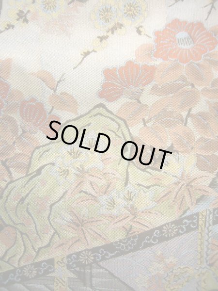 Photo7: Mint J0918M Vintage Japanese Kimono Smoky  Pale Blue FUKURO OBI sash UME plum bloom Silk.  (Grade A) (7)