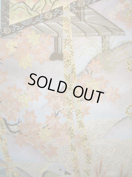 Photo8: Mint J0918M Vintage Japanese Kimono Smoky  Pale Blue FUKURO OBI sash UME plum bloom Silk.  (Grade A) (8)