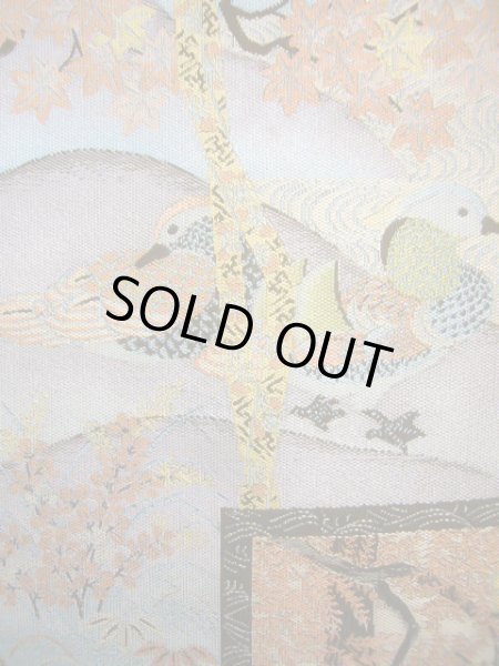 Photo9: Mint J0918M Vintage Japanese Kimono Smoky  Pale Blue FUKURO OBI sash UME plum bloom Silk.  (Grade A) (9)