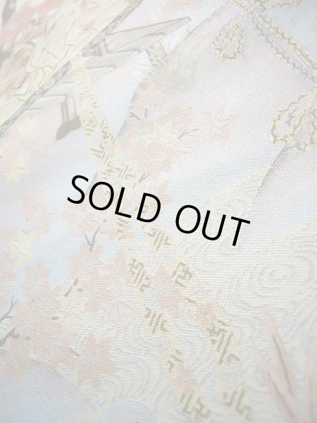 Photo13: Mint J0918M Vintage Japanese Kimono Smoky  Pale Blue FUKURO OBI sash UME plum bloom Silk.  (Grade A) (13)