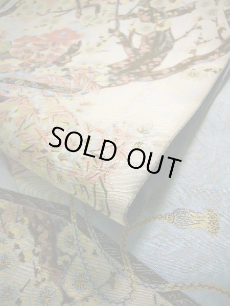 Photo16: Mint J0918M Vintage Japanese Kimono Smoky  Pale Blue FUKURO OBI sash UME plum bloom Silk.  (Grade A) (16)