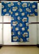 Photo1: J0923E Used Japanese Smoky Dark Blue JUBAN undergarment / Mousseline. Landscape, machine sewing  (Grade C) (1)