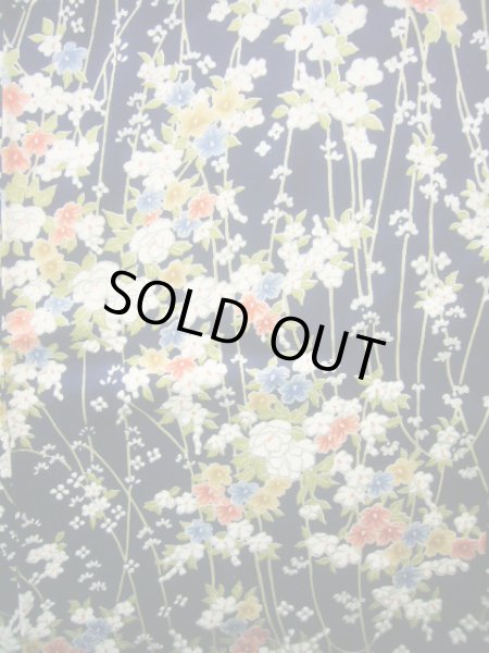 Photo3: J1014R Used Japanese Deep  Blue KOMON dyed / Silk. Flower,   (Grade B) (3)