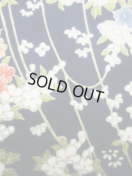 Photo9: J1014R Used Japanese Deep  Blue KOMON dyed / Silk. Flower,   (Grade B) (9)