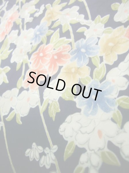 Photo10: J1014R Used Japanese Deep  Blue KOMON dyed / Silk. Flower,   (Grade B) (10)