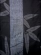 Photo4: J1023A Used Japanese   Black OSHIMA TSUMGI pongee / Silk. Bamboo leaf, TATE YOKO weave  (Grade C) (4)