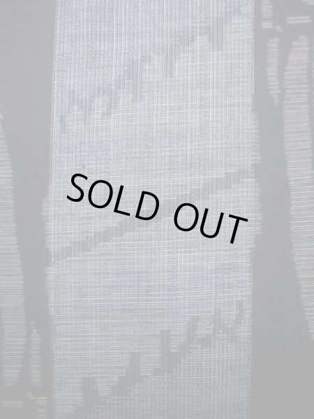 Photo5: J1023A Used Japanese   Black OSHIMA TSUMGI pongee / Silk. Bamboo leaf, TATE YOKO weave  (Grade C) (5)