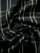 Photo9: J1023L Used Japanese   Black OSHIMA TSUMGI pongee / Silk. Plaid Checks   (Grade B) (9)