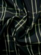 Photo10: J1023L Used Japanese   Black OSHIMA TSUMGI pongee / Silk. Plaid Checks   (Grade B) (10)