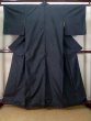 Photo1: J1023Q Used Japanese Deep  Black OSHIMA TSUMGI pongee / Silk. Geometrical pattern, TATE YOKO weave  (Grade B) (1)