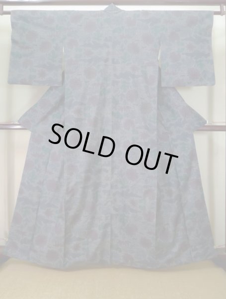 Photo1: J1023R Used Japanese Heather  Gray OSHIMA TSUMGI pongee / Silk. Flower, TATE YOKO weave  (Grade A) (1)