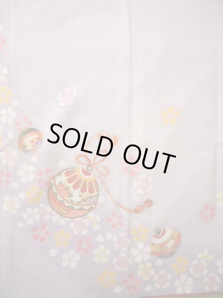 Photo3: J1104J Used Japanese Light Deep Wisteria Kids / Synthetic. Chrysanthemum, rabbitear iris, bell pattern  (Grade C) (3)