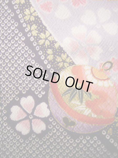 Photo7: J1104J Used Japanese Light Deep Wisteria Kids / Synthetic. Chrysanthemum, rabbitear iris, bell pattern  (Grade C) (7)