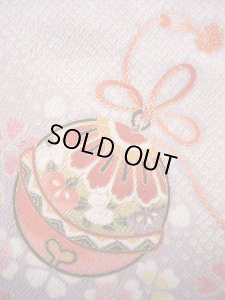 Photo9: J1104J Used Japanese Light Deep Wisteria Kids / Synthetic. Chrysanthemum, rabbitear iris, bell pattern  (Grade C) (9)