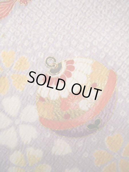 Photo10: J1104J Used Japanese Light Deep Wisteria Kids / Synthetic. Chrysanthemum, rabbitear iris, bell pattern  (Grade C) (10)