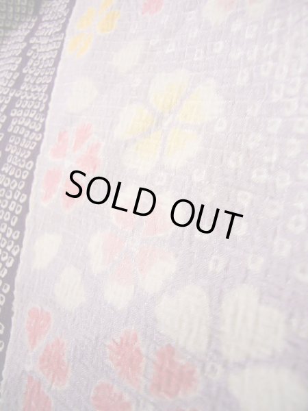 Photo11: J1104J Used Japanese Light Deep Wisteria Kids / Synthetic. Chrysanthemum, rabbitear iris, bell pattern  (Grade C) (11)