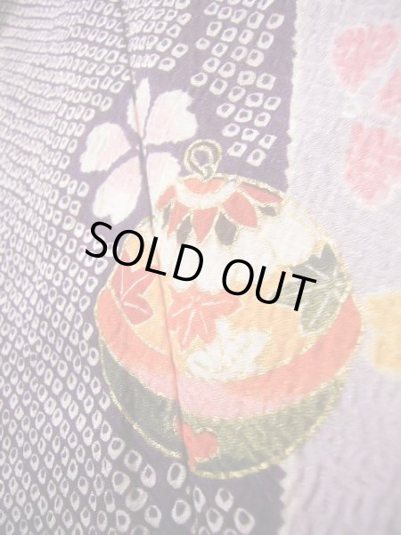 Photo12: J1104J Used Japanese Light Deep Wisteria Kids / Synthetic. Chrysanthemum, rabbitear iris, bell pattern  (Grade C) (12)