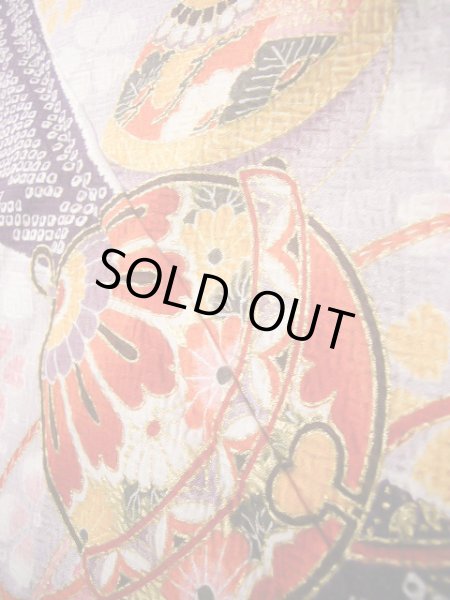 Photo13: J1104J Used Japanese Light Deep Wisteria Kids / Synthetic. Chrysanthemum, rabbitear iris, bell pattern  (Grade C) (13)