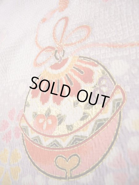 Photo16: J1104J Used Japanese Light Deep Wisteria Kids / Synthetic. Chrysanthemum, rabbitear iris, bell pattern  (Grade C) (16)