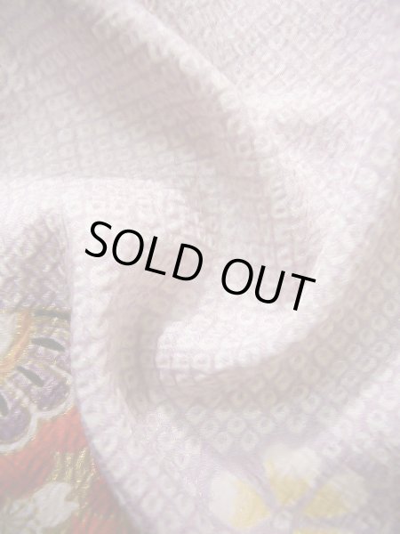 Photo19: J1104J Used Japanese Light Deep Wisteria Kids / Synthetic. Chrysanthemum, rabbitear iris, bell pattern  (Grade C) (19)