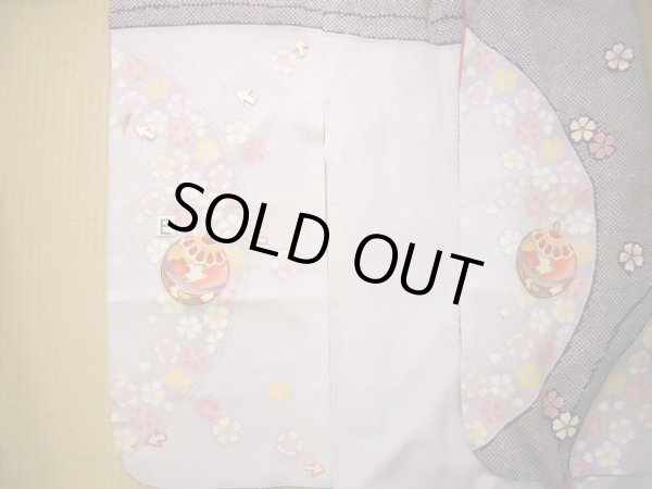 Photo25: J1104J Used Japanese Light Deep Wisteria Kids / Synthetic. Chrysanthemum, rabbitear iris, bell pattern  (Grade C) (25)